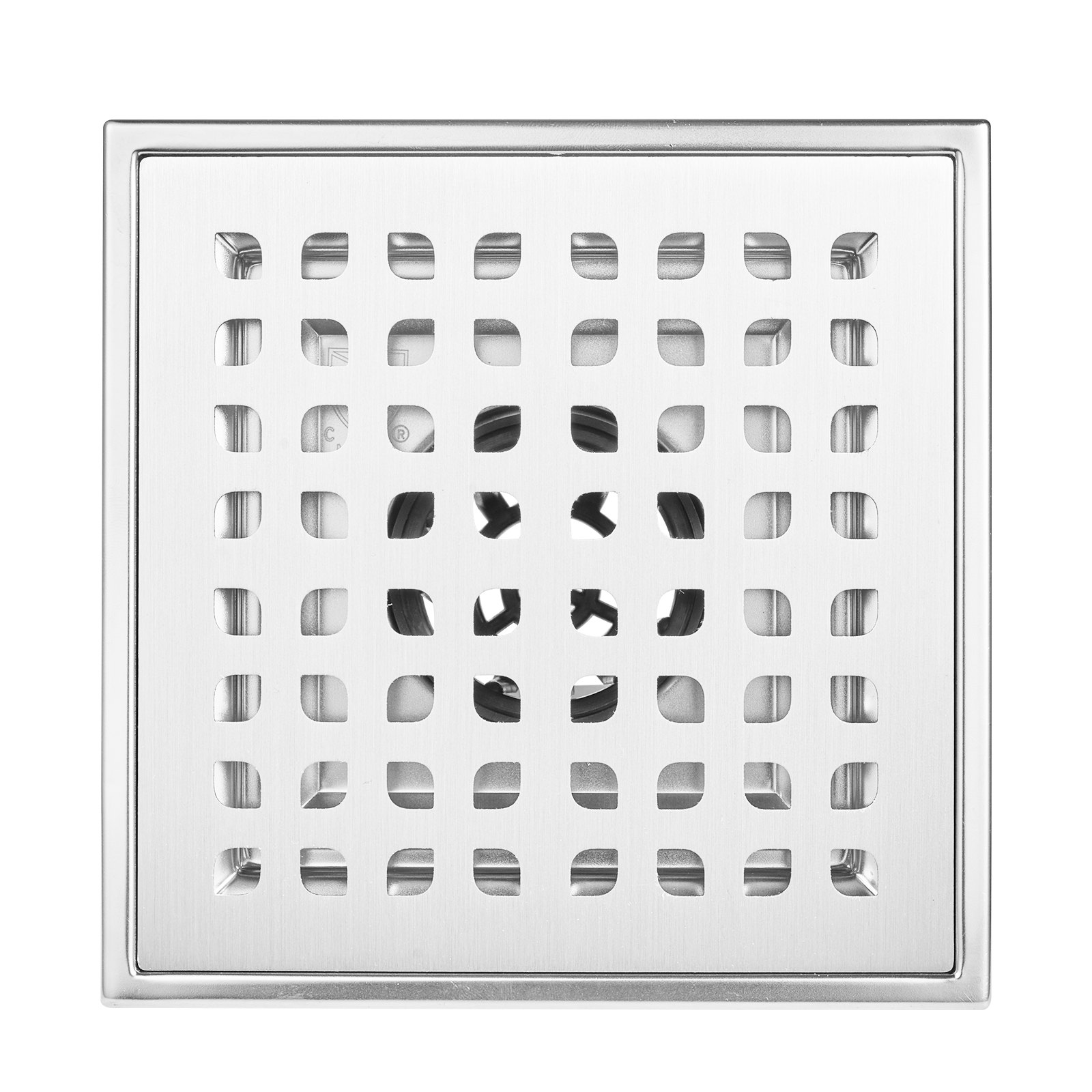 VEVOR Desagüe de Suelo 152,5x152,5 mm Desagüe de Ducha Italiano con Rejilla Cuadrada de Acero Inoxidable Cepillado 304 Filtro de Desechos de Cabello 48 L/min, Desagüe de Suelo con Patas, Plata