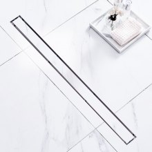VEVOR Sifón de Suelo 914x70 mm Desagüe de Ducha Italiano Lineal con Tapa para Inserción en Azulejos Filtro de Pelo de Acero Inoxidable 304 Cepillado Desagüe de Suelo Rectangular con Pies, Plata