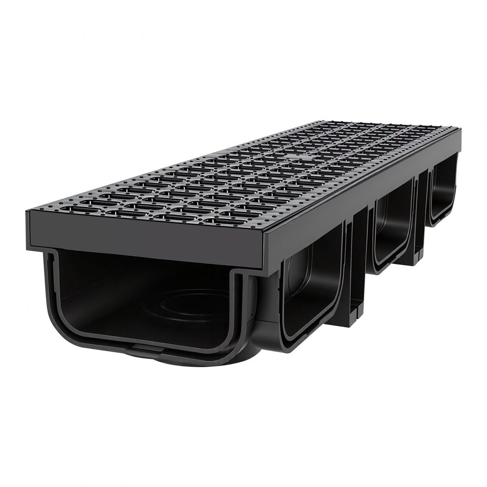 VEVOR Canal Lineal de Drenaje de HDPE de 510 x 140 x 90 mm, Paquete de 12, Canaleta de Desagüe con Tapas y Rejillas, Soporta hasta 1500 kg, Sistema de Drenaje Exterior para Jardín Piscina Garaje Patio