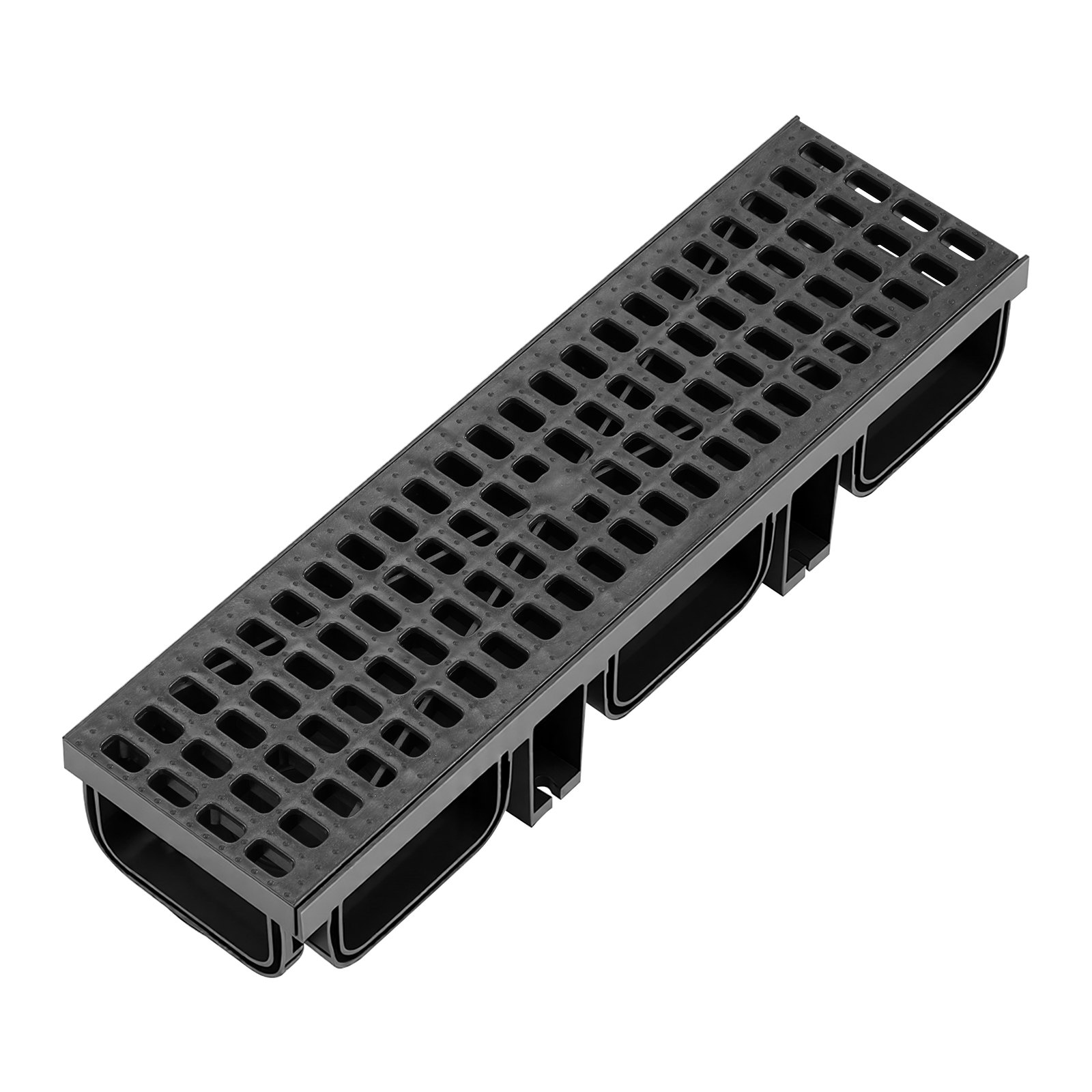 VEVOR Canal Lineal de Drenaje de HDPE de 510 x 140 x 90 mm, Paquete de 6, Canaleta de Desagüe con Rejillas y Tapas, Soporta hasta 1500 kg, para Jardín Piscina Patio Garaje, Sistema de Drenaje Exterior