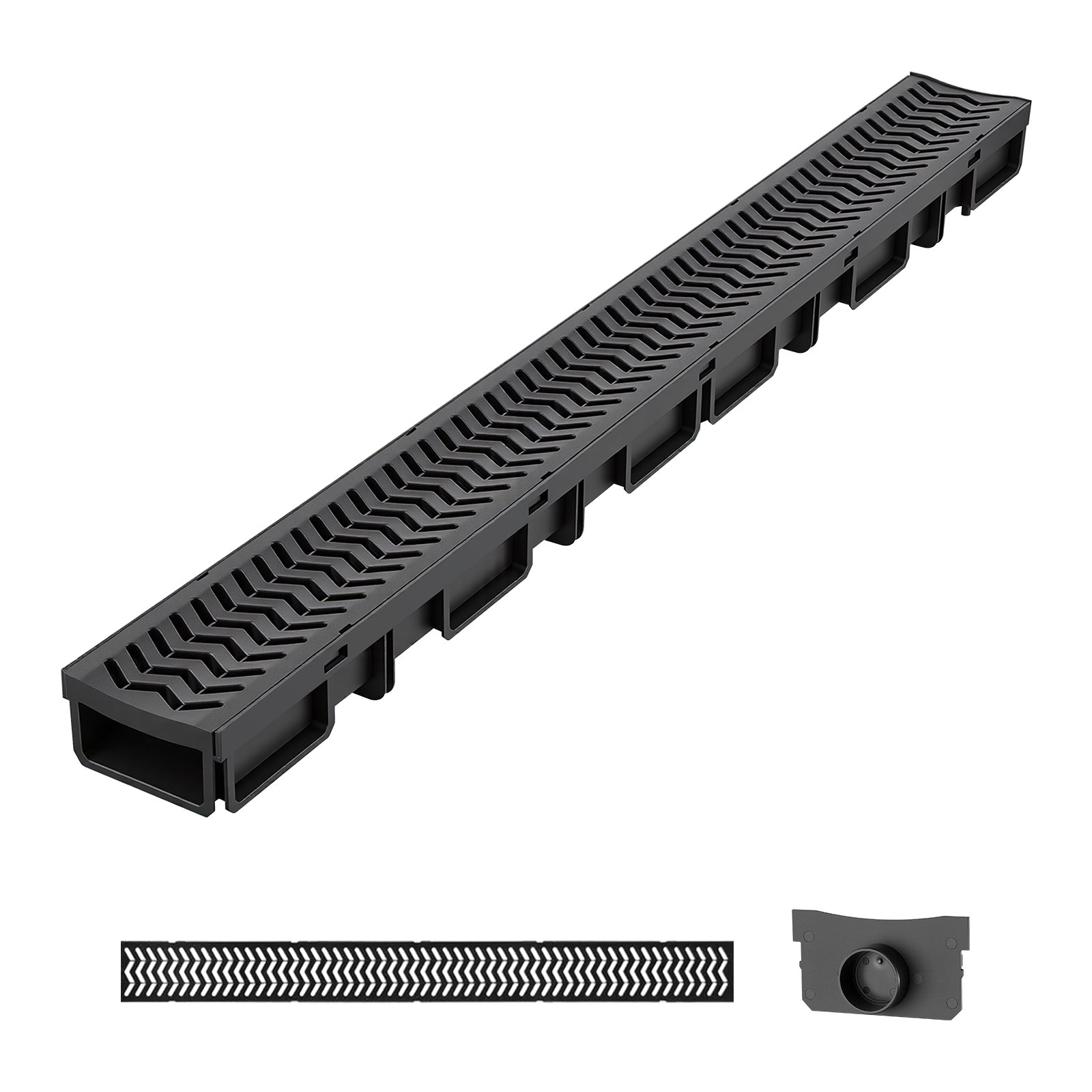 VEVOR Canal Lineal de Drenaje de HDPE de 1005 x 103 x 62 mm, Paquete de 5, Canaleta de Desagüe con Rejillas y Tapas, Soporta hasta 1500 kg, Sistema de Drenaje Exterior para Piscina Jardín Garaje Patio