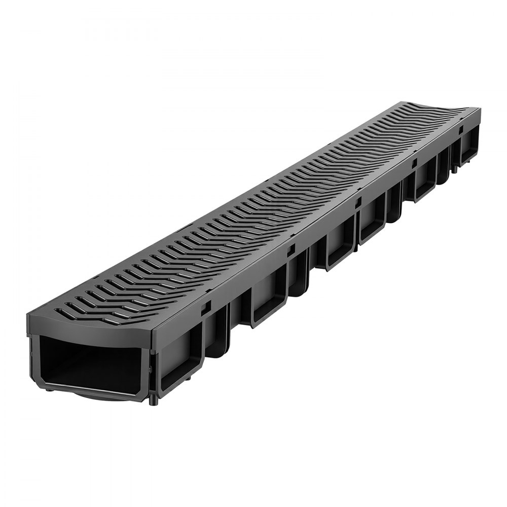 VEVOR Canal Lineal de Drenaje de HDPE de 1005 x 103 x 62 mm, Paquete de 6, Canaleta de Desagüe con Tapas y Rejillas, Soporta hasta 1500 kg, Sistema de Drenaje Exterior para Piscina Jardín Patio Garaje
