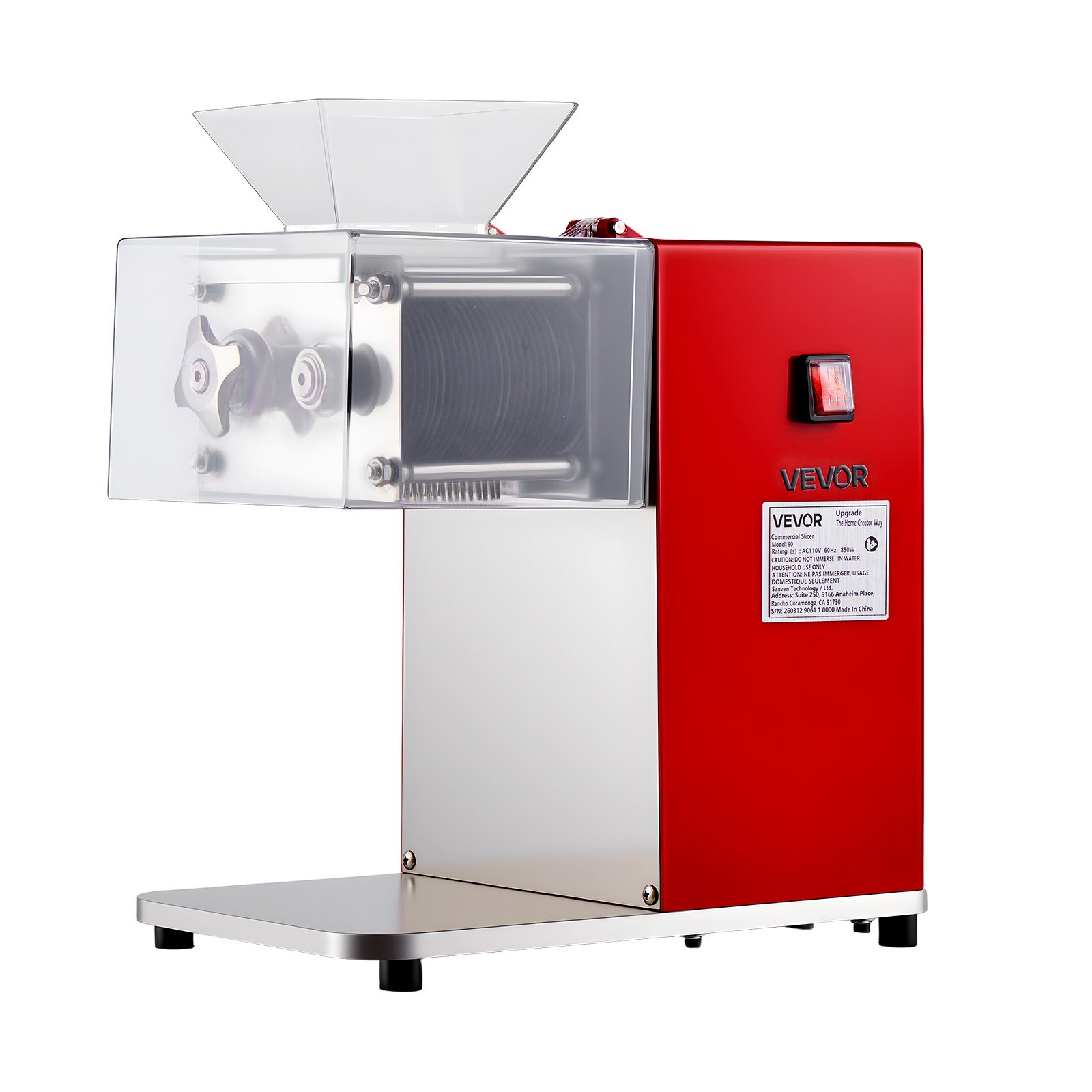 VEVOR Cortadora de Carne Comercial 850 W, Cortadora Eléctrica 250 kg/h, con Cuchilla de Acero Inoxidable de 3,5 mm para Carne Deshuesada y Verduras Blandas, para Cocina, Restaurante, Supermercado