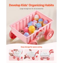 VEVOR Carrito de Helados 435 x 180 x 360 mm con 27 Accesorios para Niños, Rosa