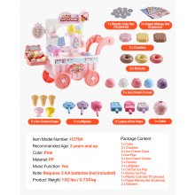 VEVOR Carrito de Helados 435 x 180 x 360 mm con 27 Accesorios para Niños, Rosa