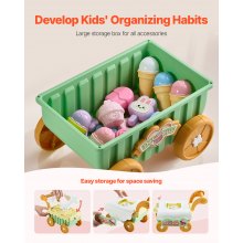 VEVOR Carrito de Helados 435 x 180 x 360 mm con 27 Accesorios para Niños, Verde