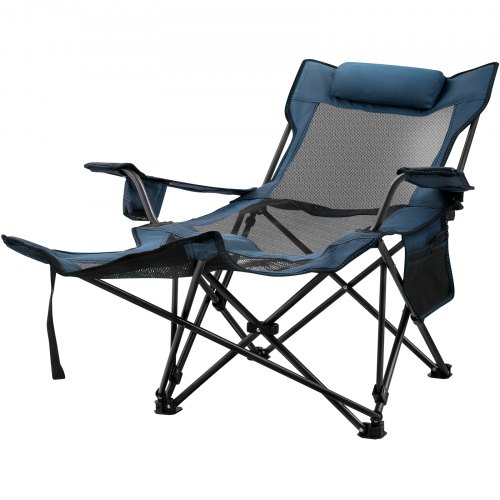 VEVOR Silla de Malla para Campamento Reclinable Plegable, Capacidad Máxima de 150 kg Tumbona de Campamento Altura Ajustable, Material de Malla Transpirable, Silla Plegable para Viajes y Pesca Azul
