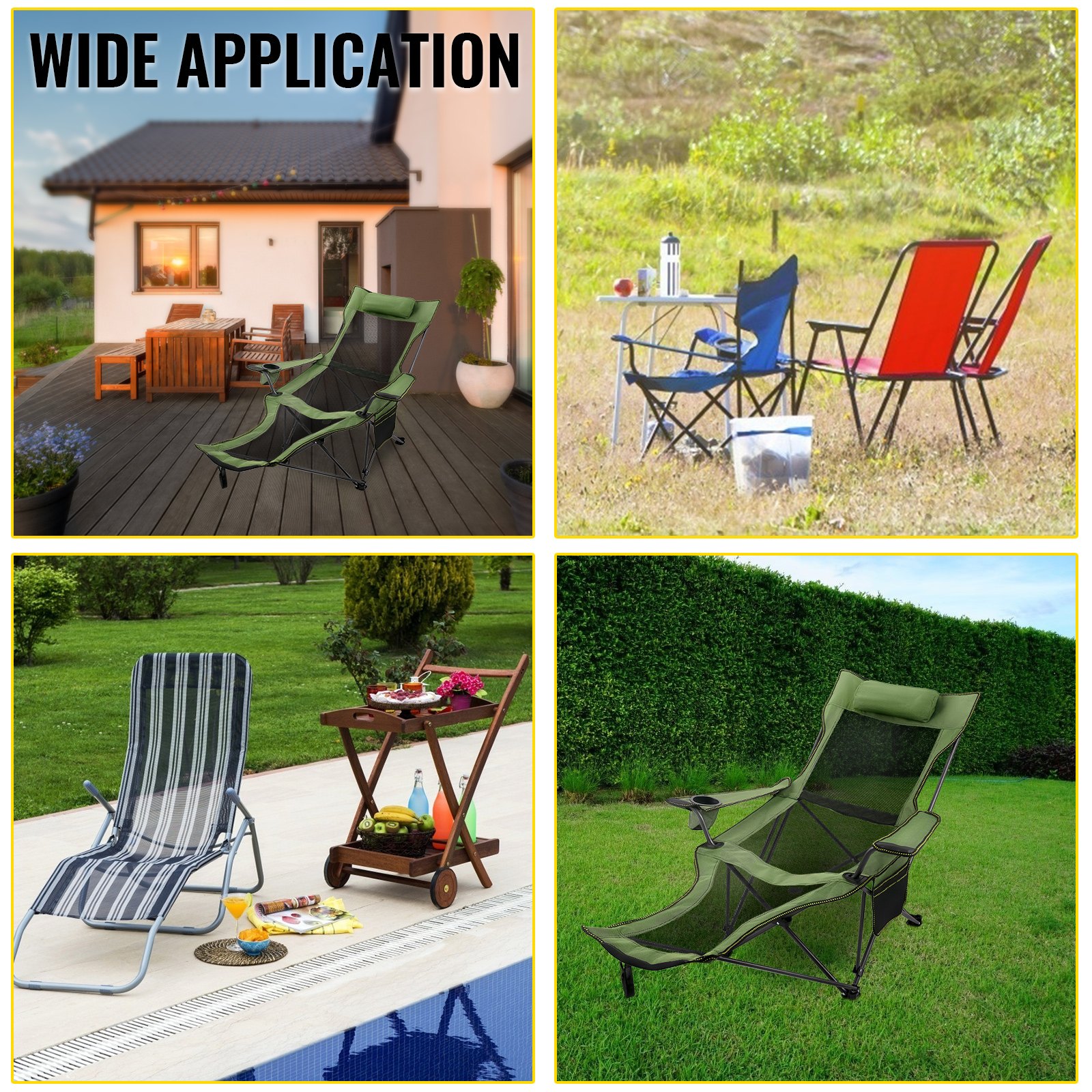 VEVOR Silla de Campamento Plegable con Reposapiés Silla de Salón con Portavasos