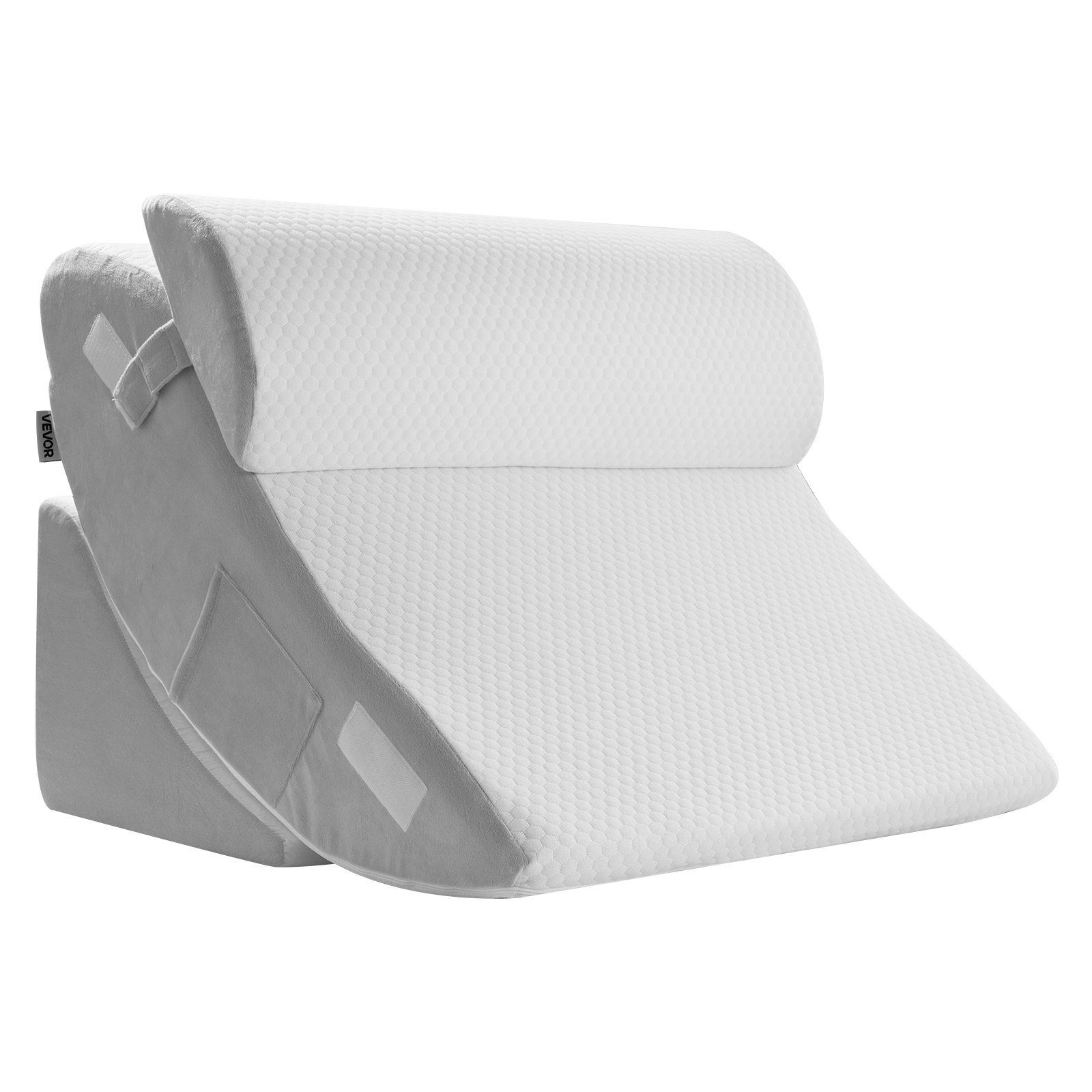 VEVOR Almohada de Cuña para Descansar, Juego de 4 uds de Cuñas Ortopédicas Ajustables para Cama, Soporte para Piernas, Cuello y Hombros, para Reflujo Ácido, Alivio de Ronquidos, Blanco y Gris