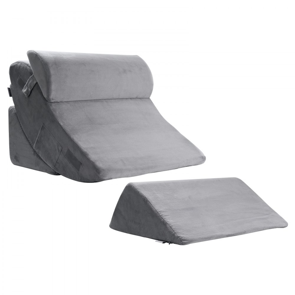 VEVOR Orthopedic Bed Wedge Pillow, 4-Piece Set, Leg, Neck & Shoulder Support, for Back Pain, Heartburn, Snoring Relief, Upright Position in Bed, Dark Grey