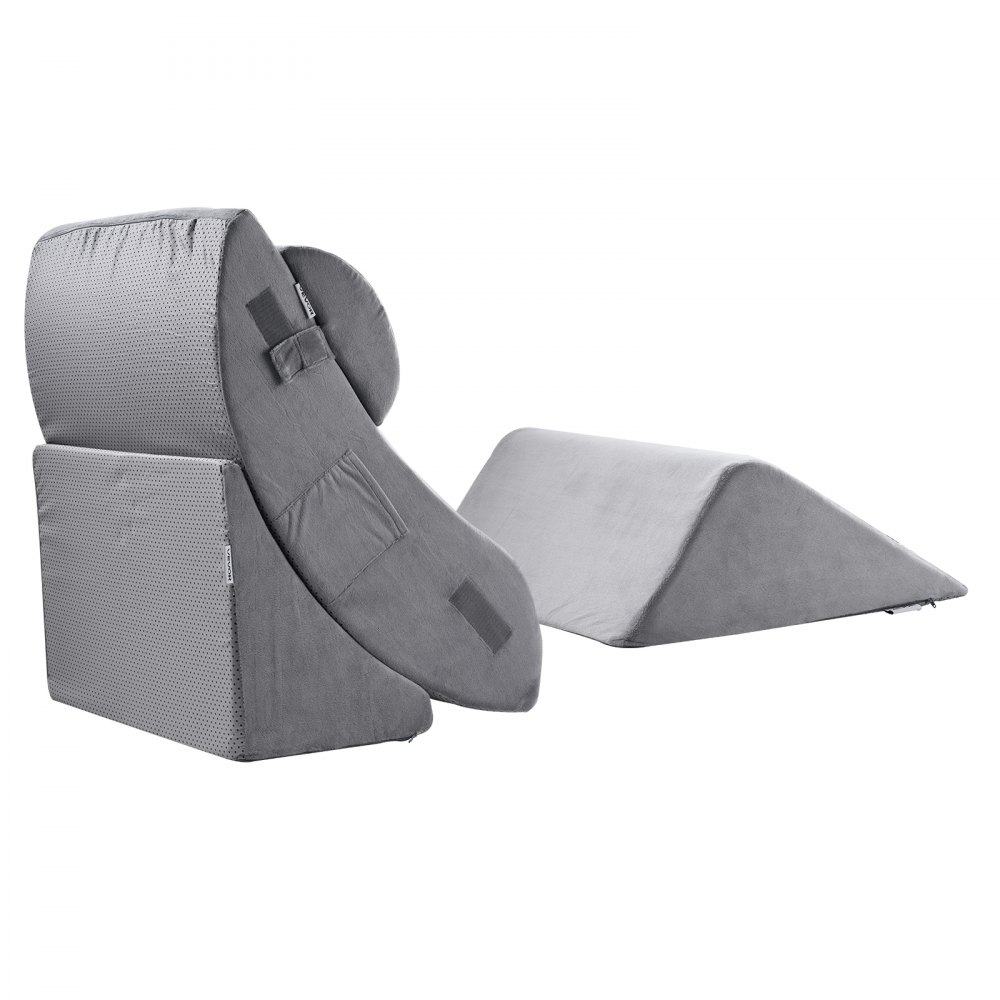 VEVOR Orthopedic Bed Wedge Pillow, 4-Piece Set, Leg, Neck & Shoulder Support, for Back Pain, Heartburn, Snoring Relief, Upright Position in Bed, Dark Grey