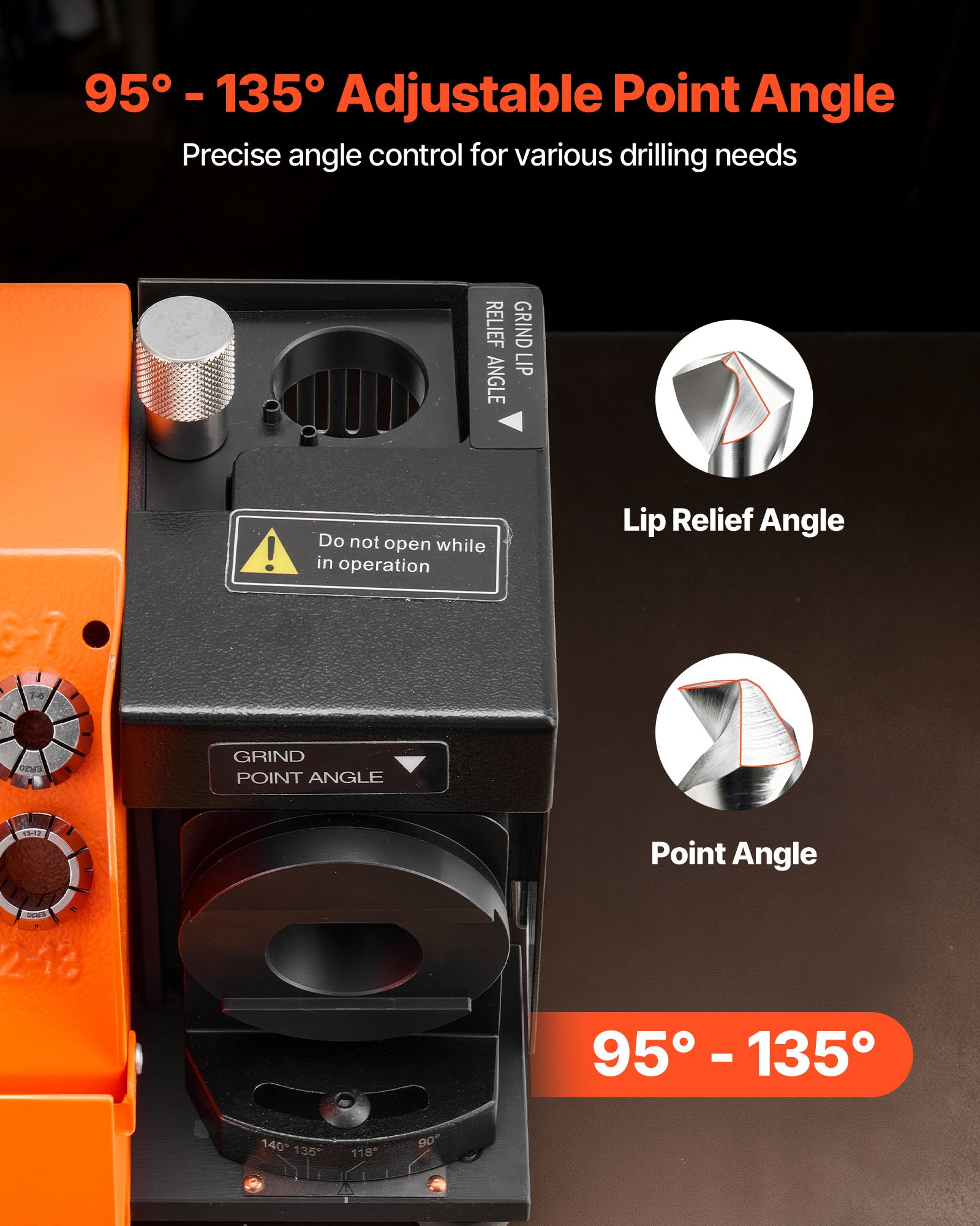 VEVOR Drill Bits Sharpener MR-13A, 3-15mm Drill Bit Grinder Sharpener with 95°-135° Adjustable Point Angle, 4600RPM High Speed Re-Sharpening Machine with 13 Collets & CBN Wheel for Workshops Garages