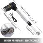 Actuador eléctrico VEVOR con longitud ajustable, mostrando dimensiones retraídas y extendidas.