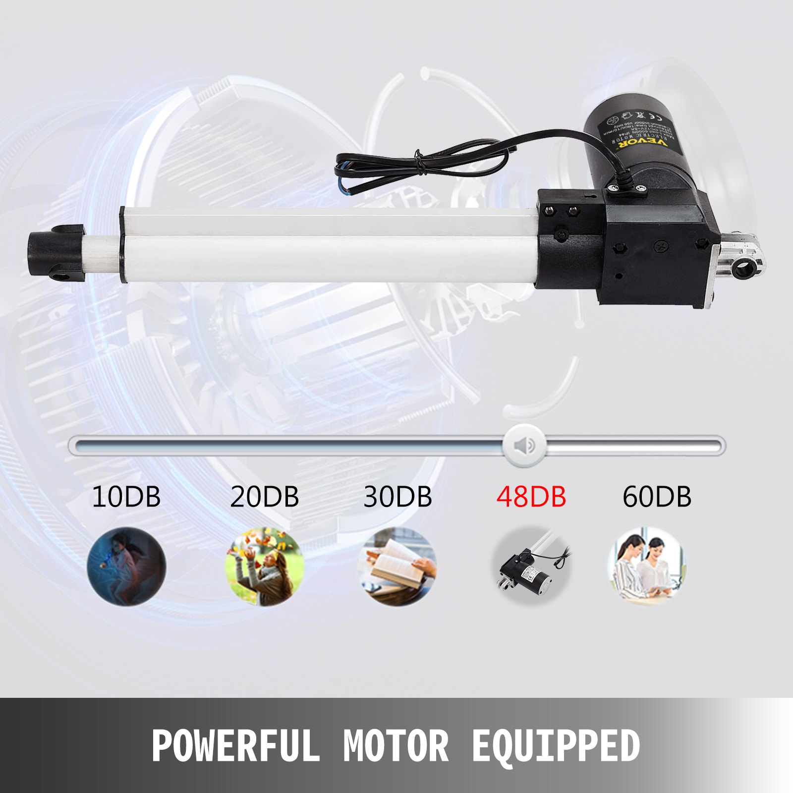 VEVOR Actuador Lineal 6000 N Soporte de Montaje de Carrera del Actuador Lineal 250 mm, Actuador Lineal Resistente de Motor Eléctrico 12 V CC Velocidad de Desplazamiento 5 mm / s, Sofá, Elevador de TV