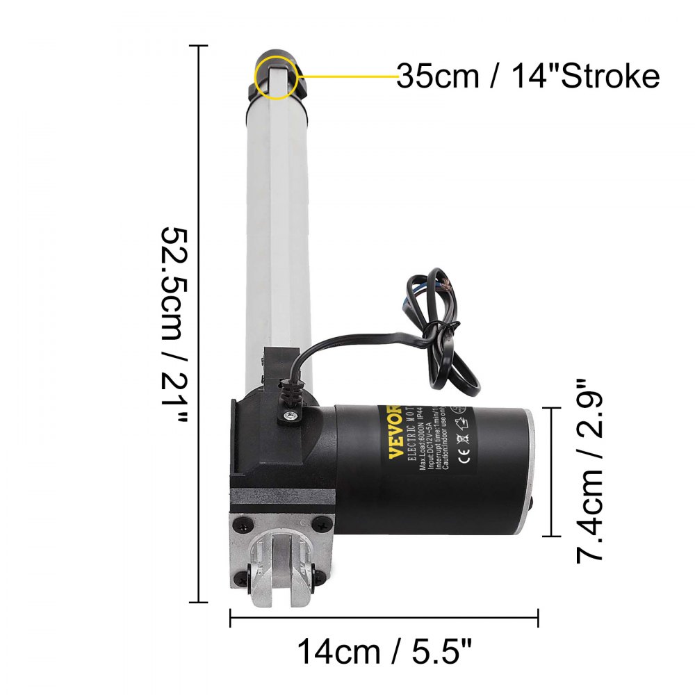 VEVOR Actuador lineal de 350mm, Actuador lineal de 12V, 6000N, Aluminio, Ventana multifunción