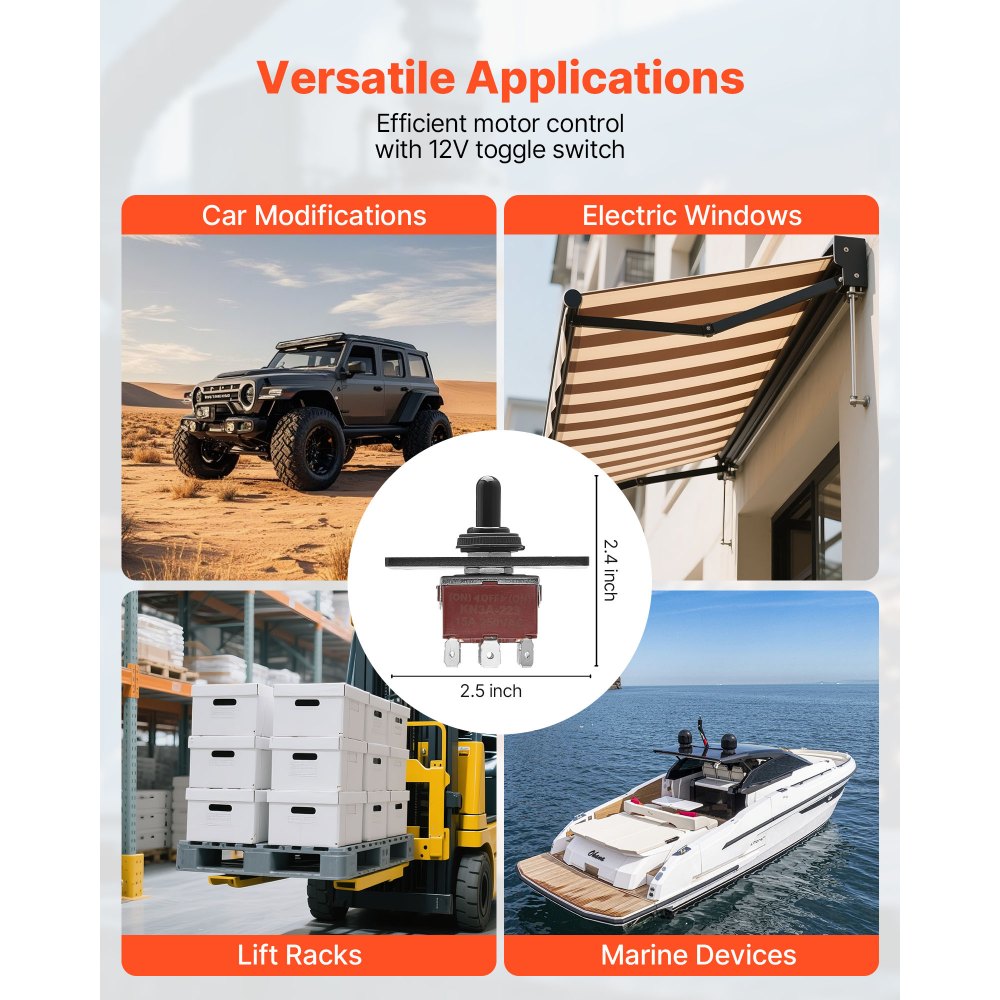 VEVOR Interruptor Basculante 6 Pines, con Inversión de Polaridad(ENCENDIDO-APAGADO-ENCENDIDO), DC 12 V/30 A, AC 250 V/15 A, con Placa de Montaje Vertical y Tapa Impermeable para Maletero de Coche