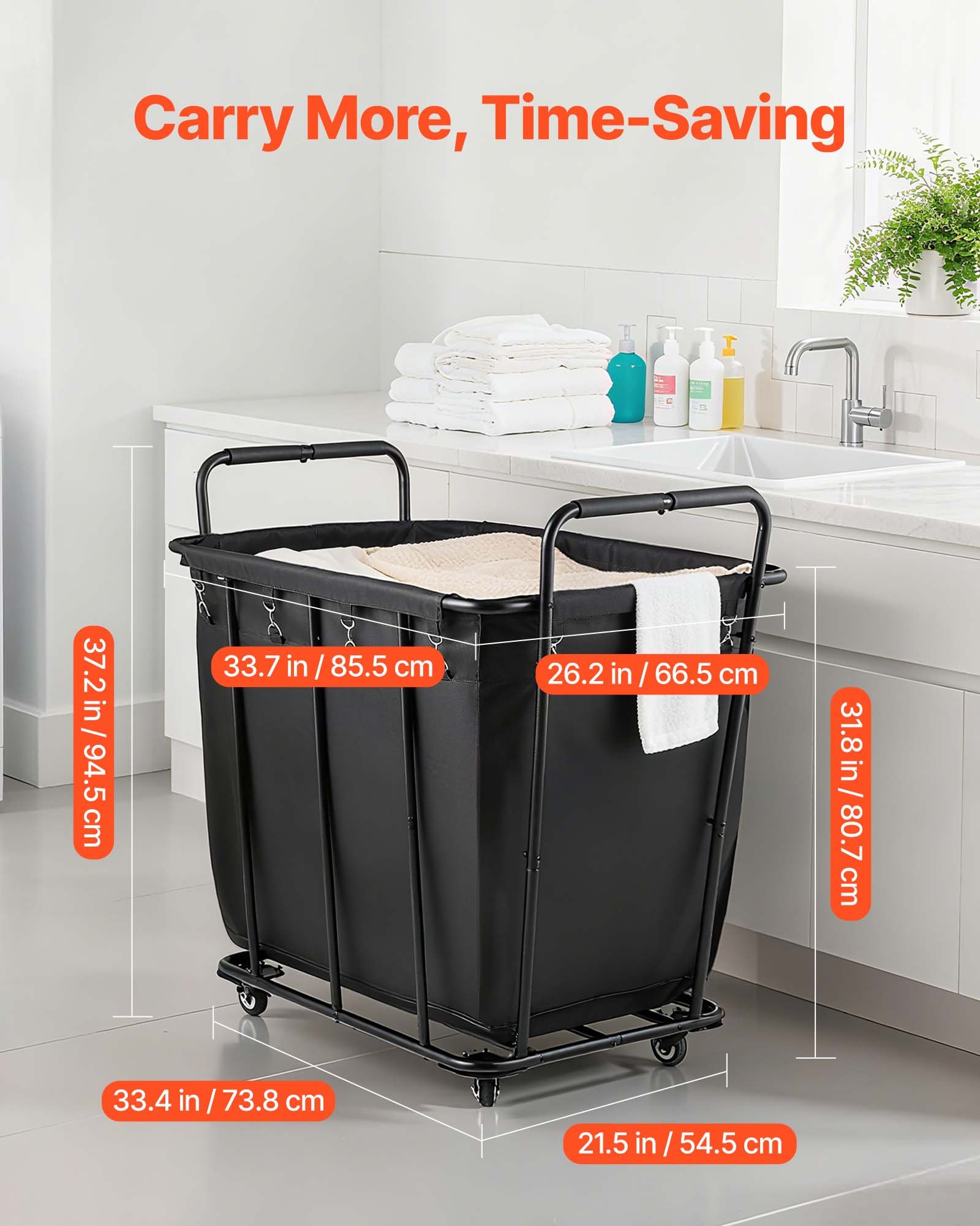 VEVOR Carro Clasificador de Ropa 300 L, con Capacidad de Carga 117,9 kg, Ruedas Giratorias y Bolsa de Lavandería Impermeable, para Lavandería, Resistente al Desgaste, 92,5 x 66,5 x 94,5 cm, Negro