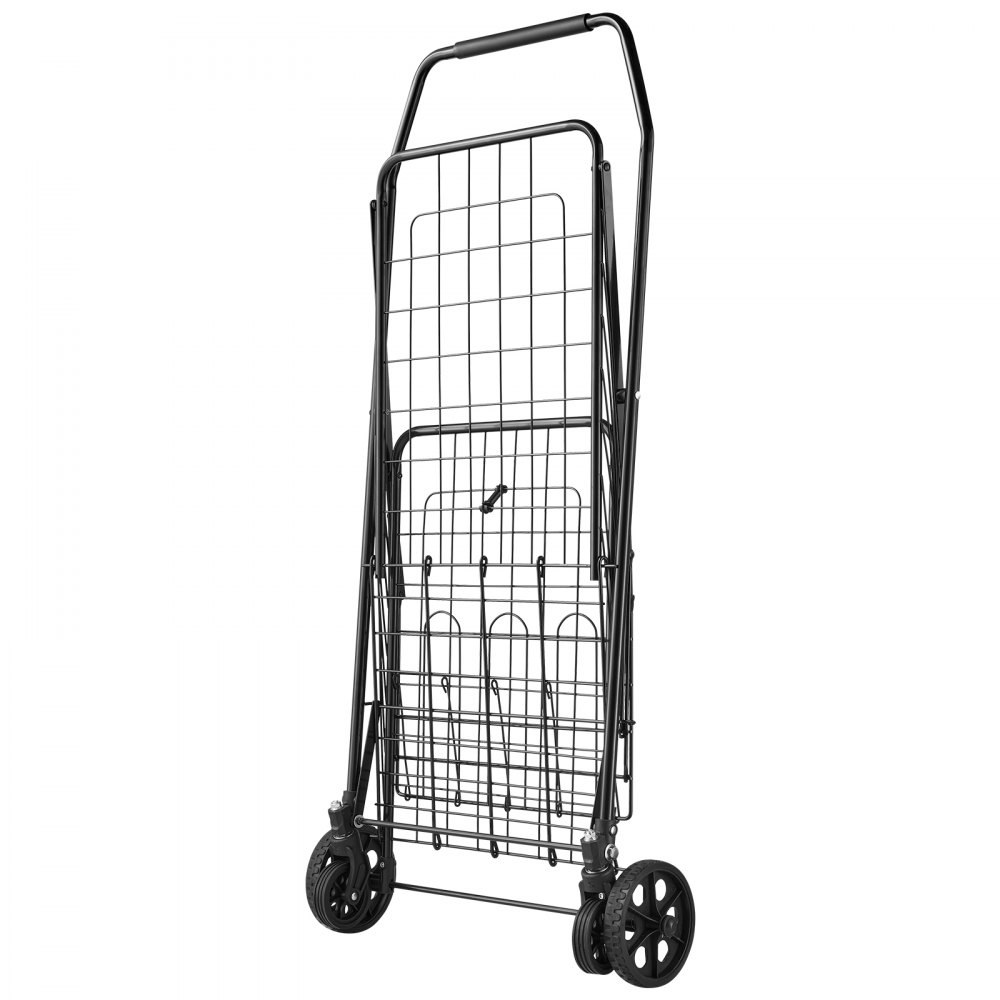 VEVOR Carrito de Compra, Plegable, con Dos Cestas, Revestimiento y Ruedas Impermeables, Capacidad de Carga de 45,3 kg, 64 + 10 L, Ideal para Lavandería, Compras, Camping y Comestibles, Negro