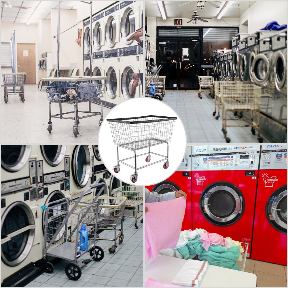 VEVOR Carro de Lavandería de Alambre, Cesta de Lavandería Móvil Comercial de 158 L, Cesta de Ropa Sucia con Estructura de Acero con Ruedas, Movimiento Suave, para Lavadero, Dormitorio, Baño