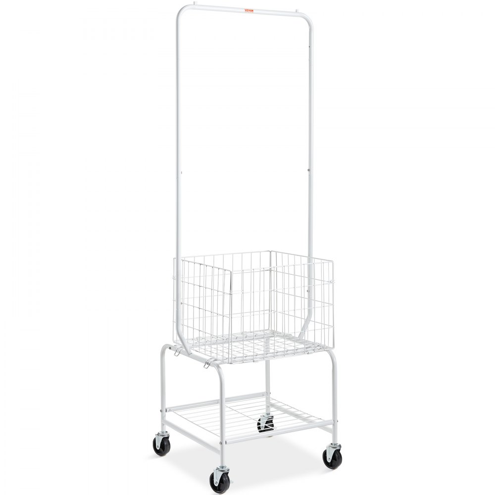 VEVOR Cesto Metálico Rodante para Ropa Sucia con Perchero Colgante Carro de Cesto Altura ajustable 50mm con Carga de Cesto y de Estante Organizador de Almacenamiento con Ruedas Resistentes Bloqueables