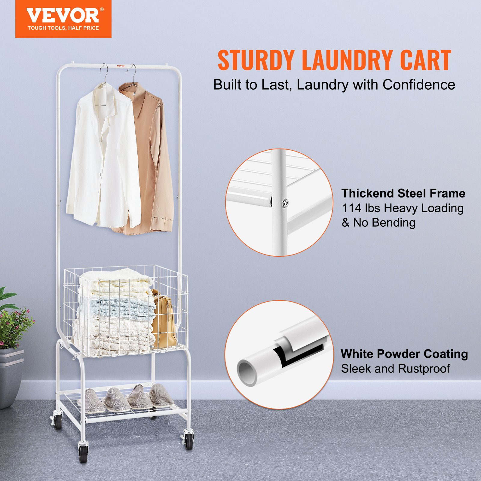 VEVOR laundry trolley commercial laundry sorter, 52 kg load capacity laundry collector laundry trolley with holder, laundry divider rollable, mobile laundry sorting system laundry container laundry cabinet