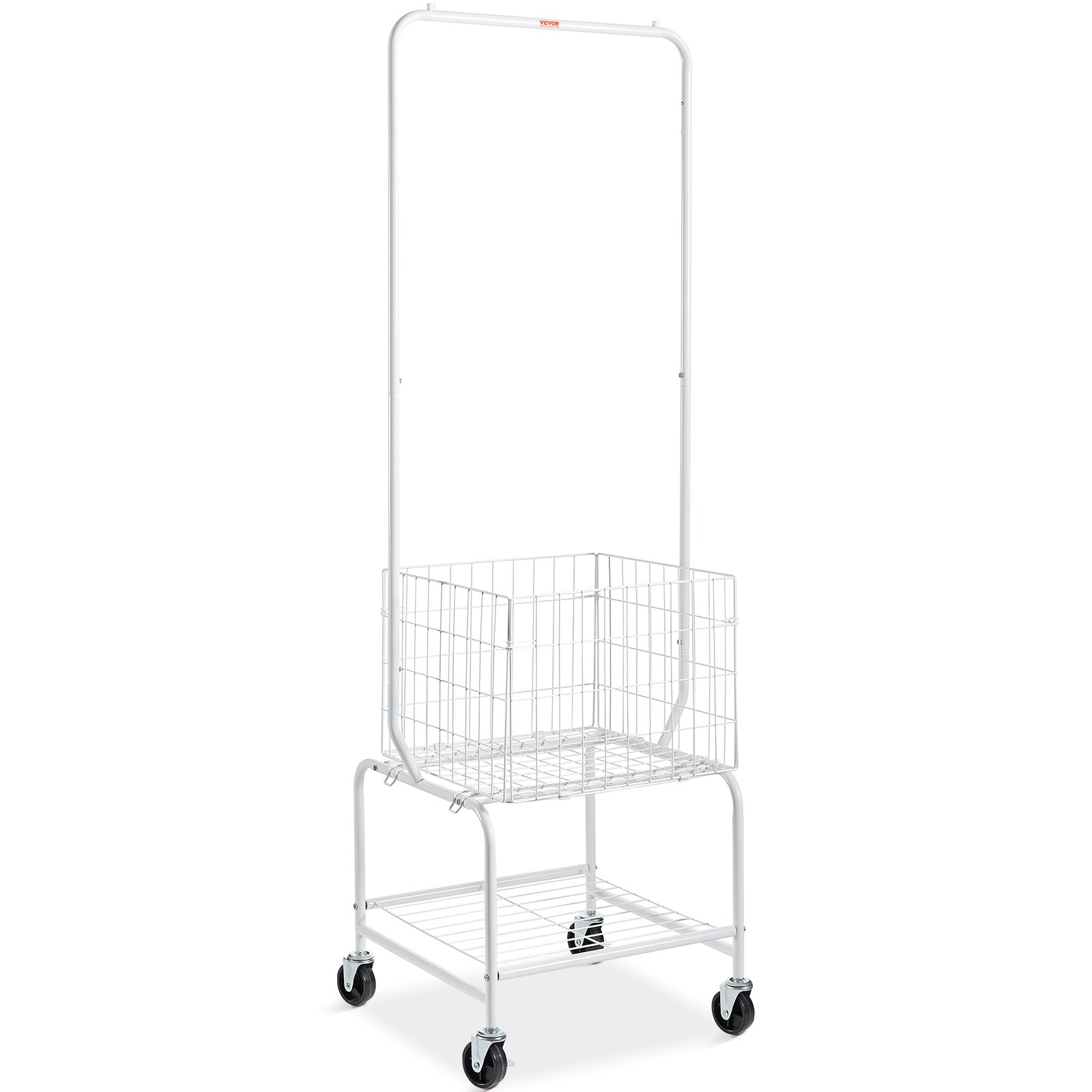 VEVOR Cesto Metálico Rodante para Ropa Sucia con Perchero Colgante Carro de Cesto Altura ajustable 50mm con Carga de Cesto y de Estante Organizador de Almacenamiento con Ruedas Resistentes Bloqueables