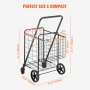 VEVOR Carro de Compra Plegable Carga de 50 kg con 4 Ruedas Más de 85 L Carro de Supermercado con 2 Cestas Carro de Compra de Hierro Carro Multiusos Resistente para Ir de Compras