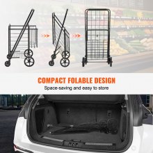 VEVOR Carro de Compra Plegable Carga de 50 kg con 4 Ruedas Más de 85 L Carro de Supermercado con 2 Cestas Carro de Compra de Hierro Carro Multiusos Resistente para Ir de Compras