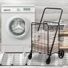 VEVOR Carro de Compra Plegable Carga de 50 kg con 4 Ruedas Más de 85 L Carro de Supermercado con 2 Cestas Carro de Compra de Hierro Carro Multiusos Resistente para Ir de Compras
