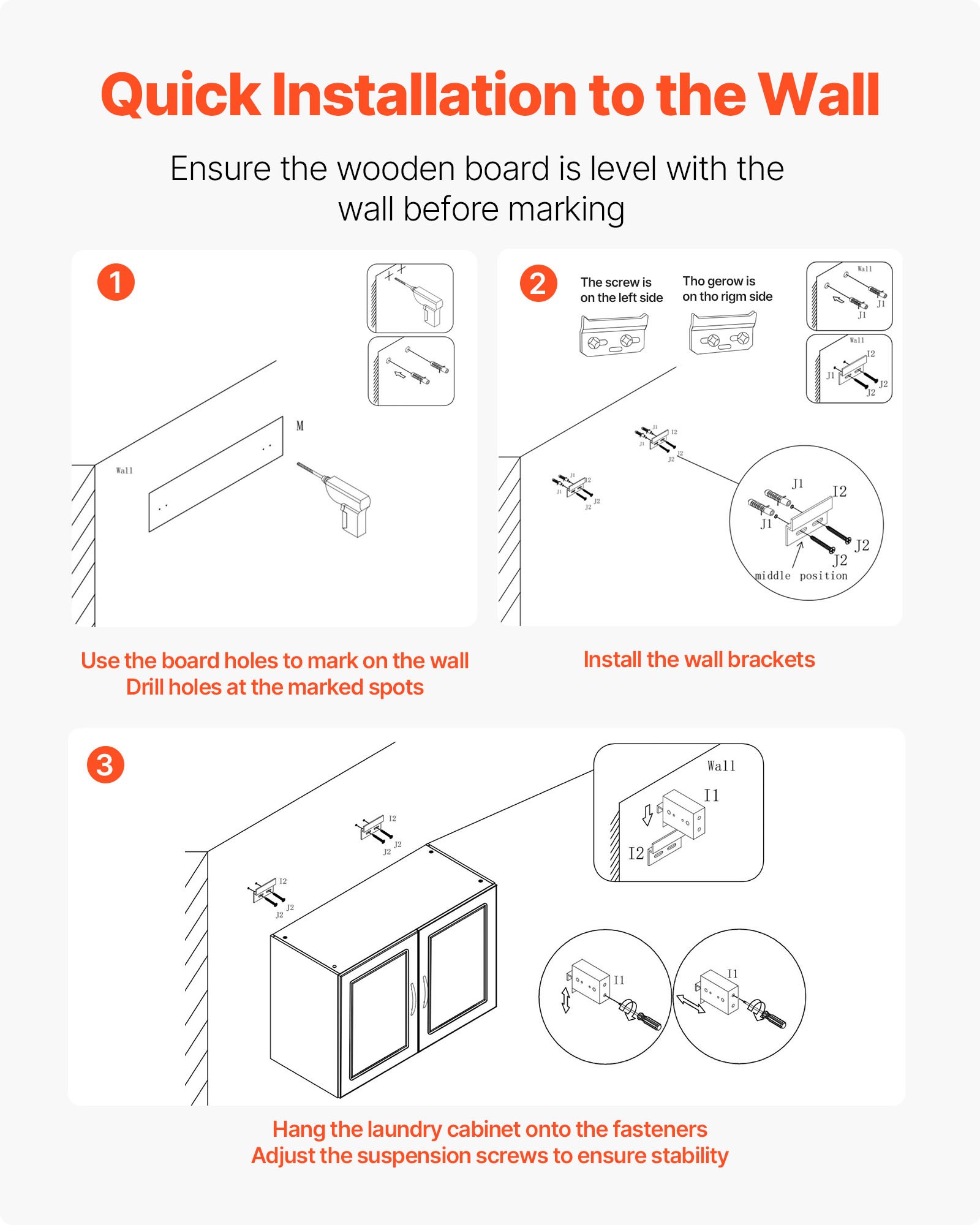 VEVOR Laundry Room Wall Cabinet, 2-Tier Wall Mounted Hanging Cabinet with Adjustable Shelf, 60 cm Cupboard Storage with 2 Doors, for Kitchen, Bathroom, Laundry, 30 x 60 x 60 cm (D x W x H), White