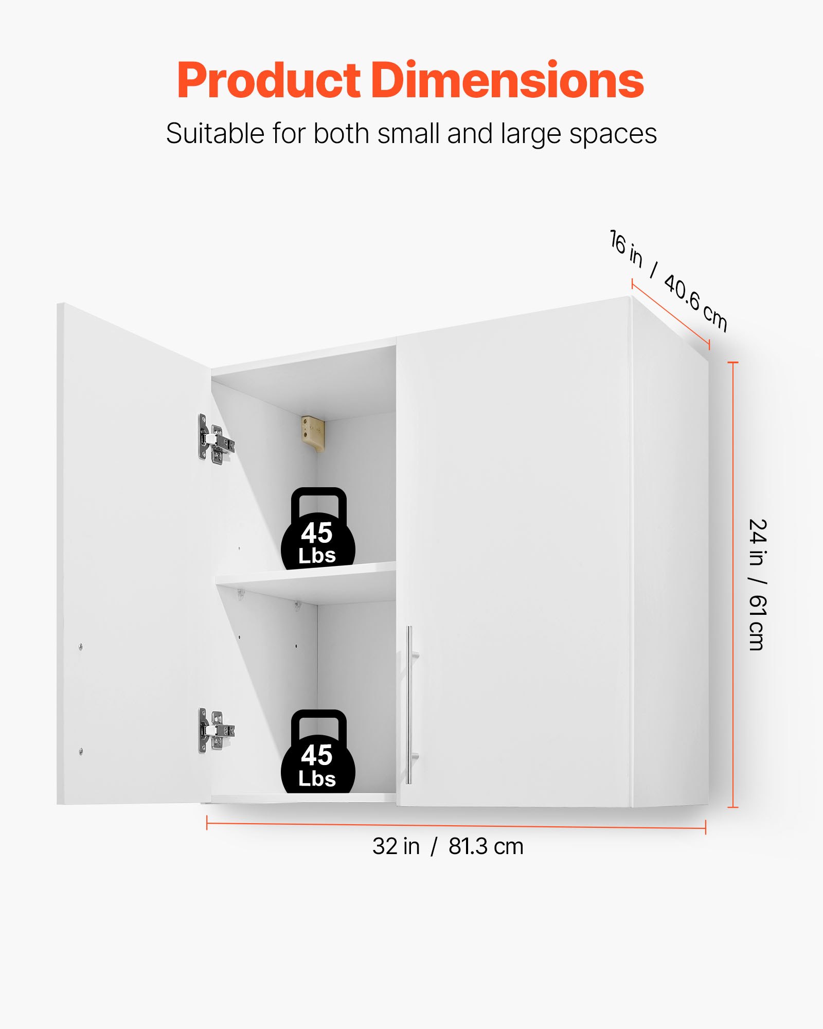 VEVOR Armario de Pared Colgante para Lavandería, Amplio y Adaptable, 2 Niveles con Estante Ajustable, 2 Puertas, Apto para Cocina, Baño, Lavandería, 40,6 x 81,3 x 61 cm, Armario Superior Blanco