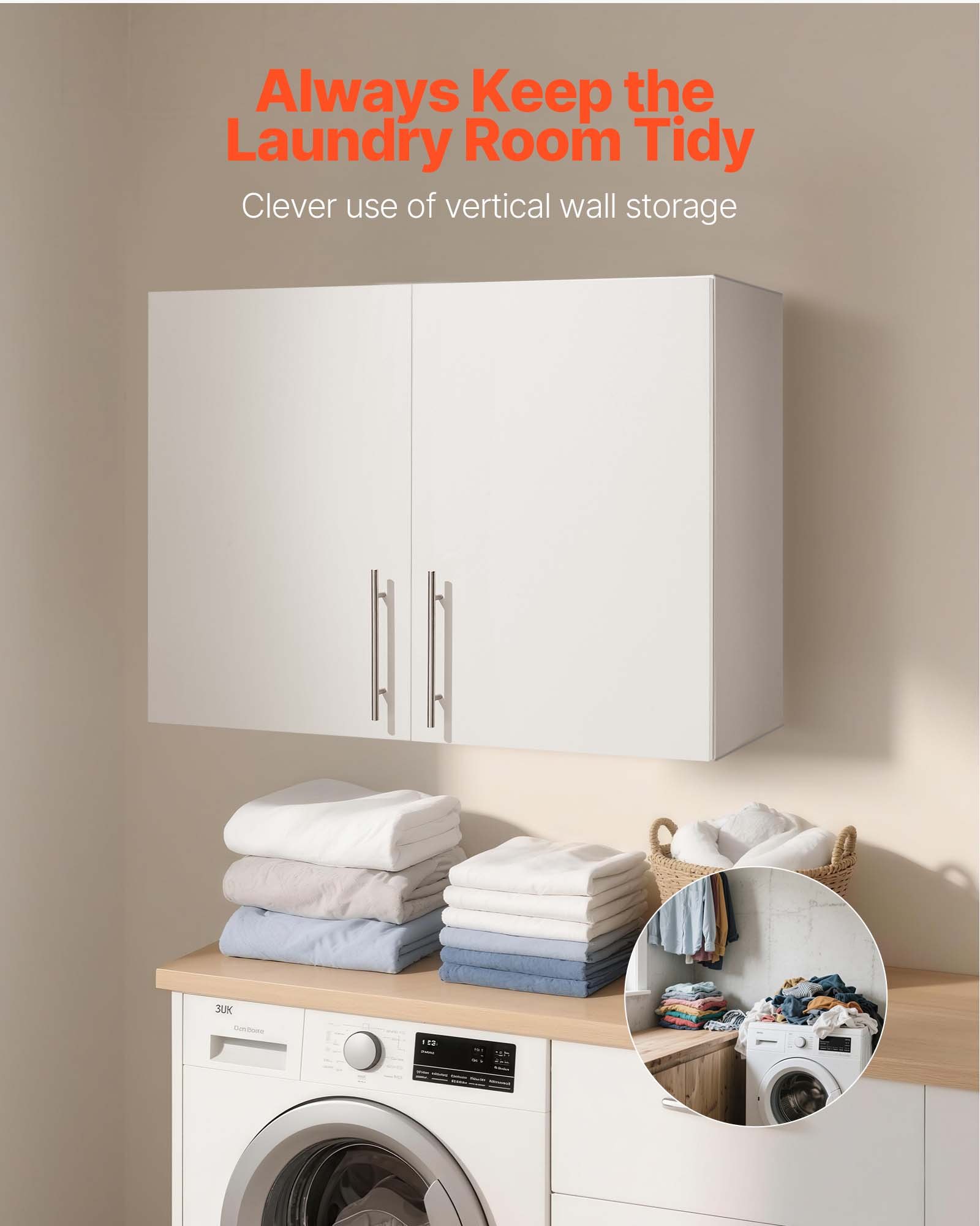 VEVOR Armario de Pared Colgante para Lavandería, Amplio y Adaptable, 2 Niveles con Estante Ajustable, 2 Puertas, Apto para Cocina, Baño, Lavandería, 40,6 x 81,3 x 61 cm, Armario Superior Blanco
