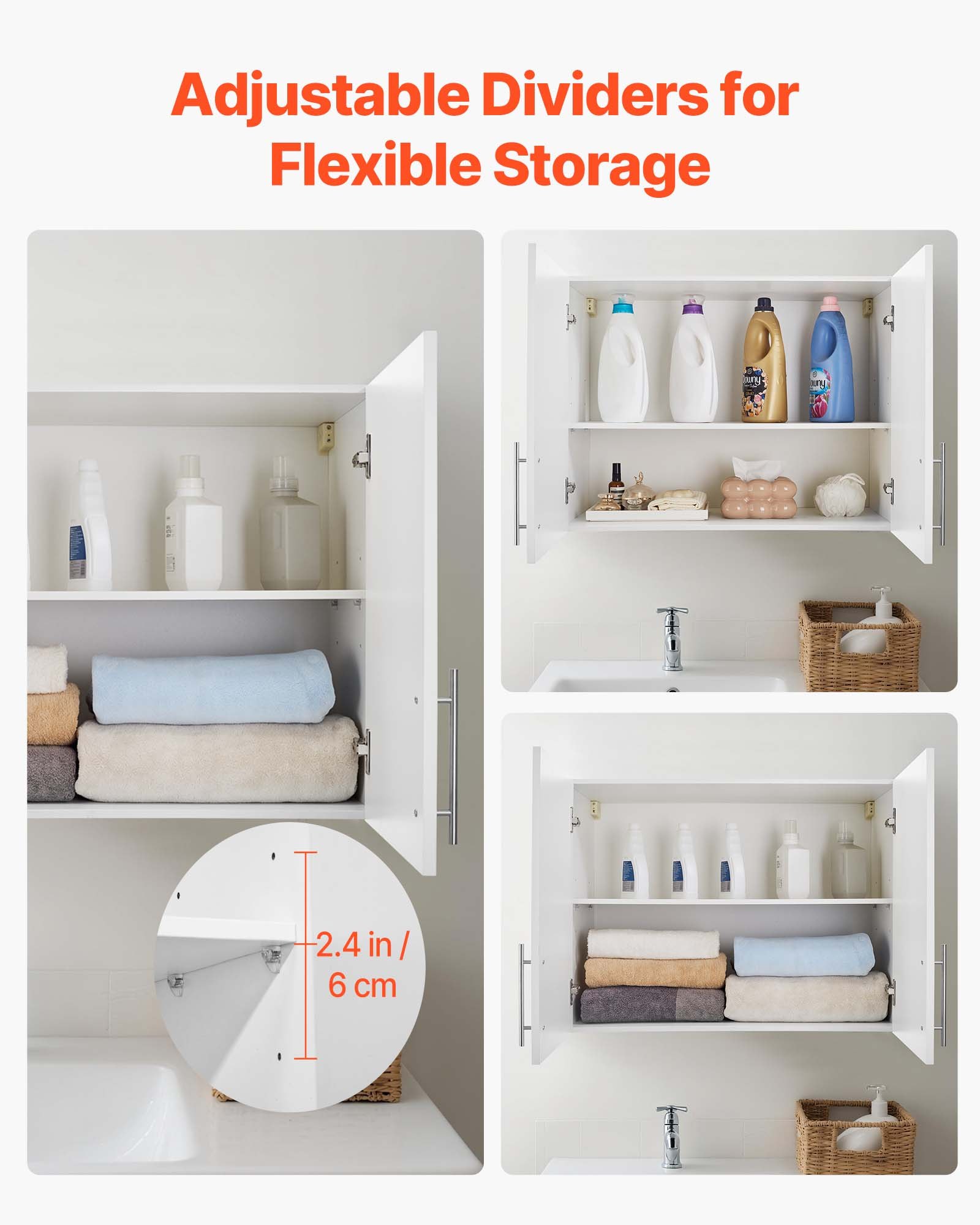 VEVOR Armario de Pared Colgante para Lavandería, Amplio y Adaptable, 2 Niveles con Estante Ajustable, 2 Puertas, Apto para Cocina, Baño, Lavandería, 40,6 x 81,3 x 61 cm, Armario Superior Blanco