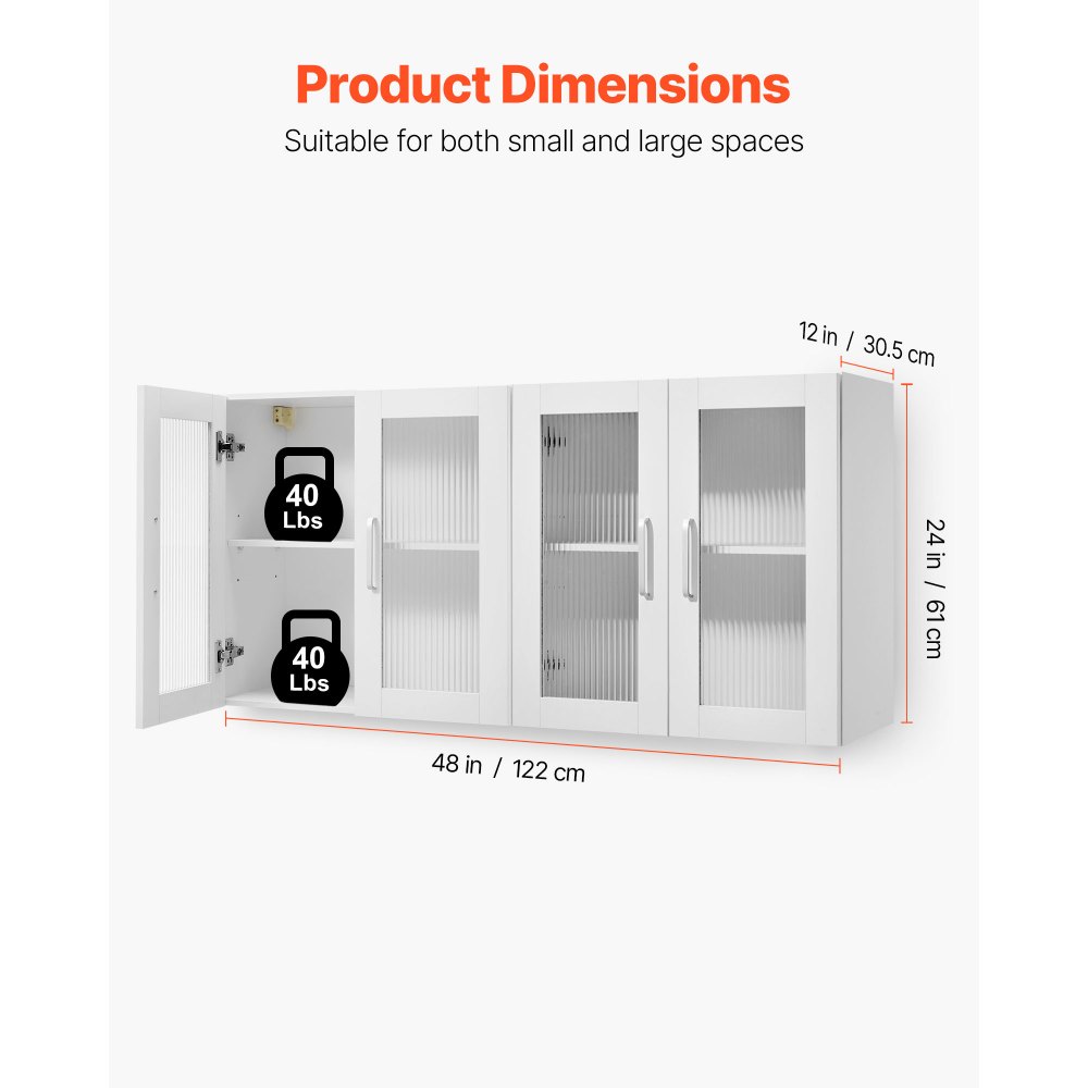 VEVOR Armario Mural para Lavandería, 2 Niveles con Estante Ajustable, con 4 Puertas, Robusto y Duradero, para Cocina, Baño, Lavandería, 122 x 30 x 61 cm, Capacidad de Carga de 72,6 kg, Blanco