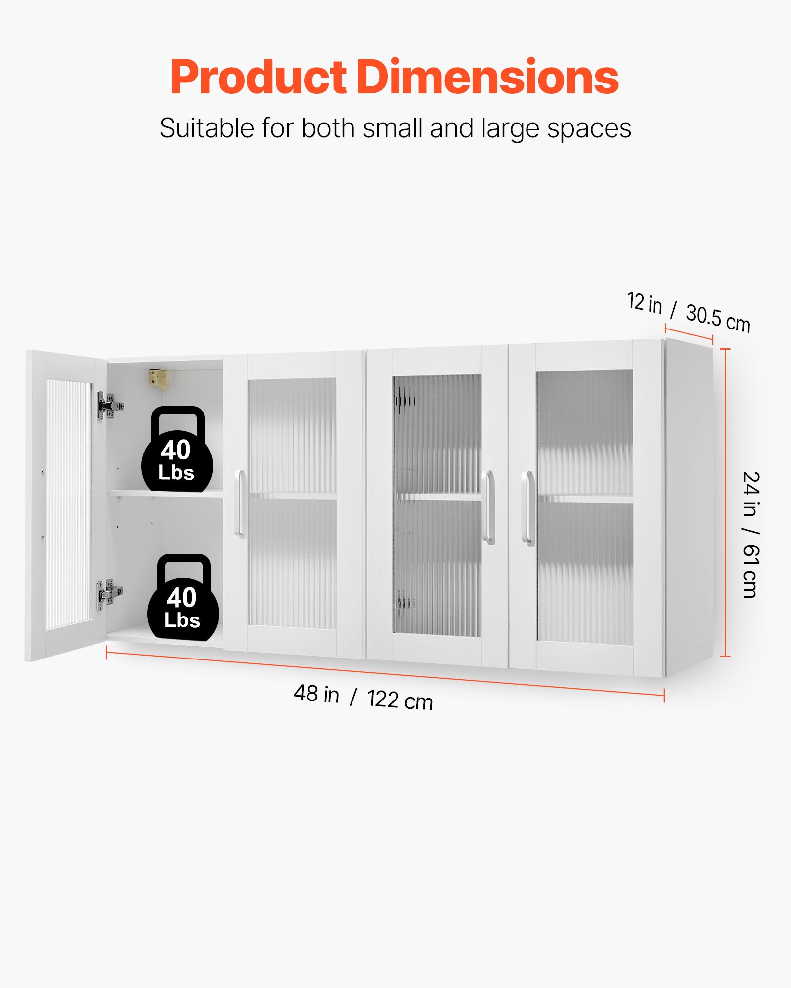 VEVOR Armario Mural para Lavandería, 2 Niveles con Estante Ajustable, con 4 Puertas, Robusto y Duradero, para Cocina, Baño, Lavandería, 122 x 30 x 61 cm, Capacidad de Carga de 72,6 kg, Blanco