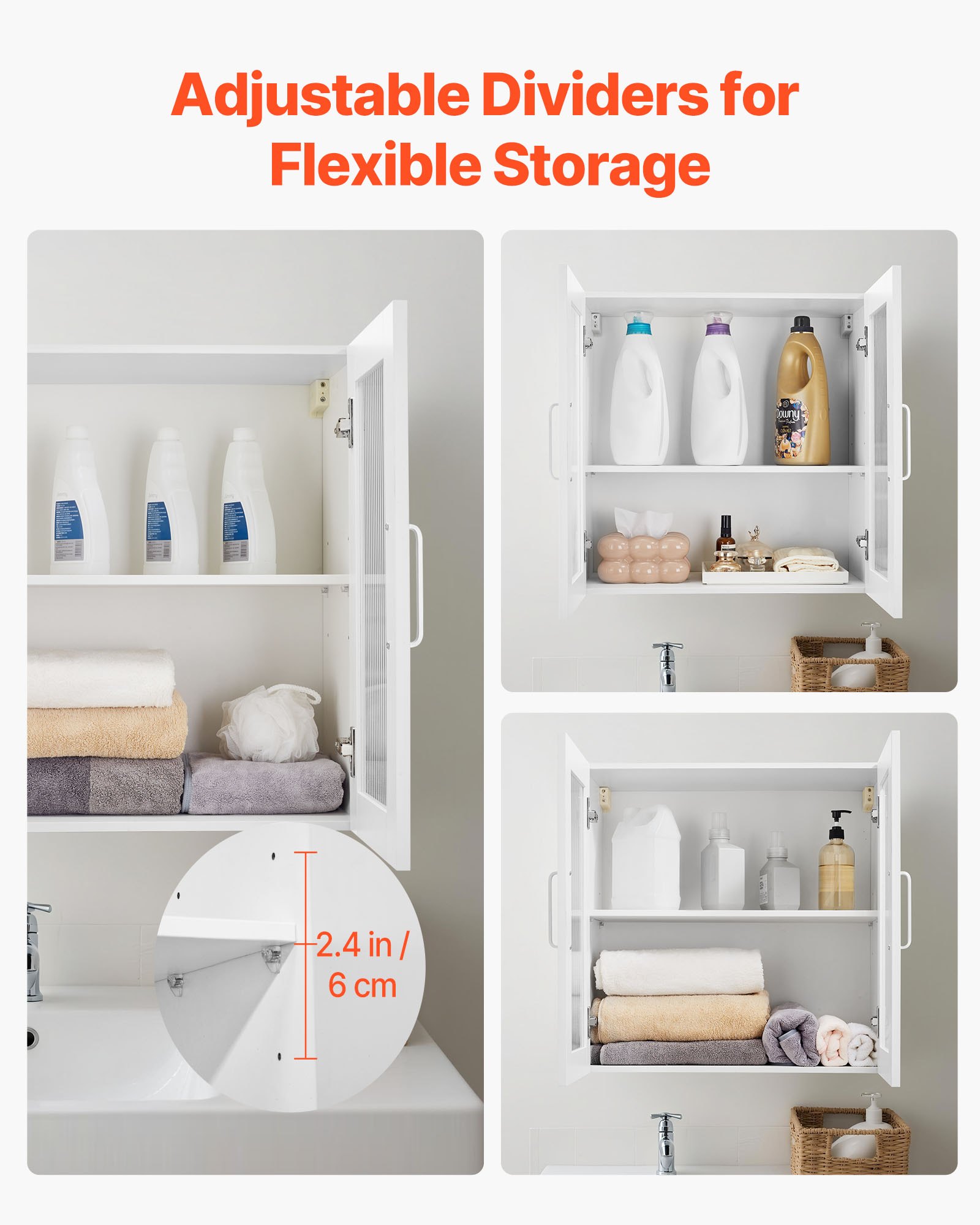 VEVOR Armario Mural para Lavandería, 2 Niveles con Estante Ajustable, con 4 Puertas, Robusto y Duradero, para Cocina, Baño, Lavandería, 122 x 30 x 61 cm, Capacidad de Carga de 72,6 kg, Blanco