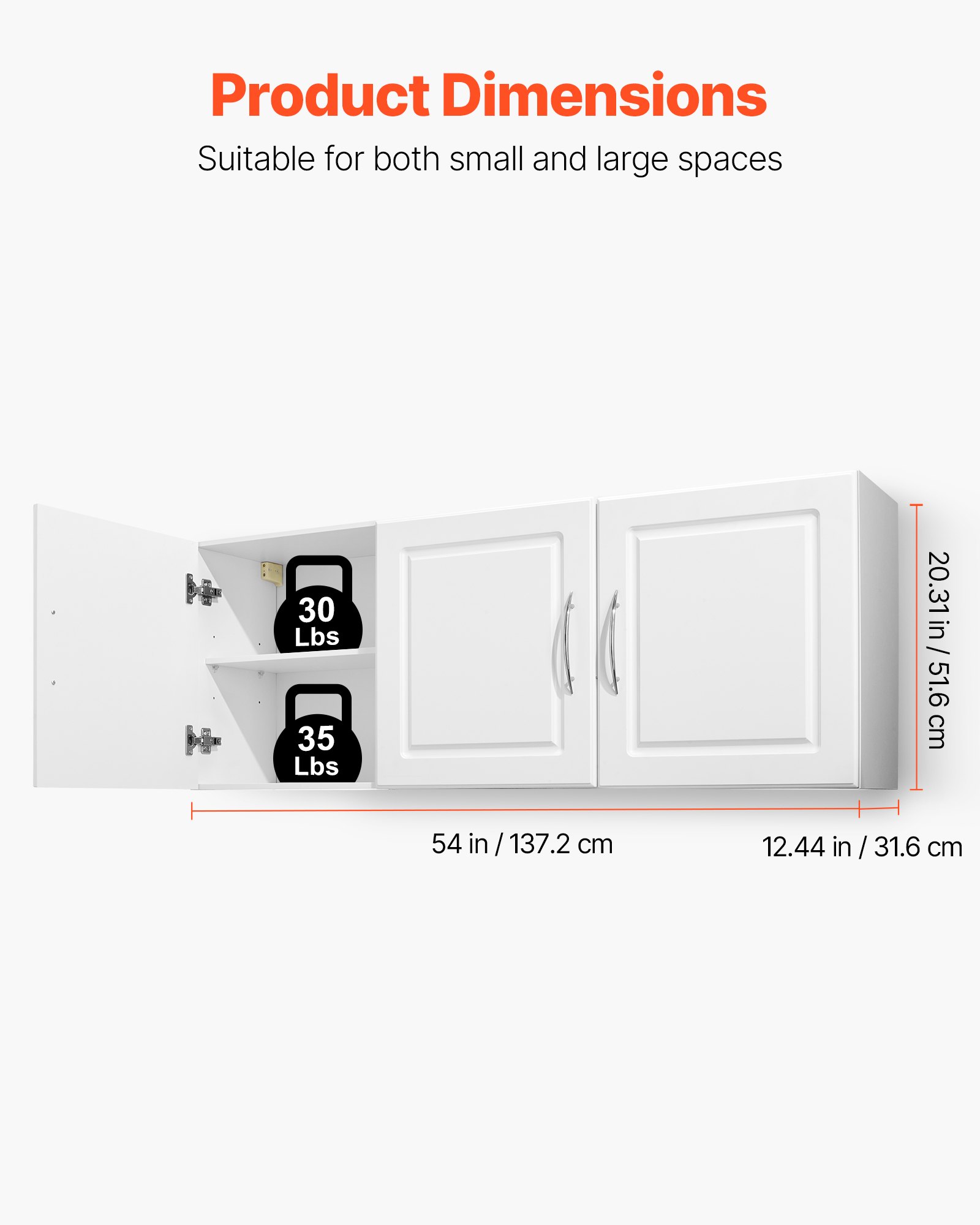 VEVOR Armario de Pared para Lavandería, 2 Niveles, con Estante Ajustable, 3 Puertas, para Cocina, Baño, Lavandería, Carga de 88,5 kg, 31,6 x 137,2 x 51,6 cm, Moderno y Minimalista, Color Blanco