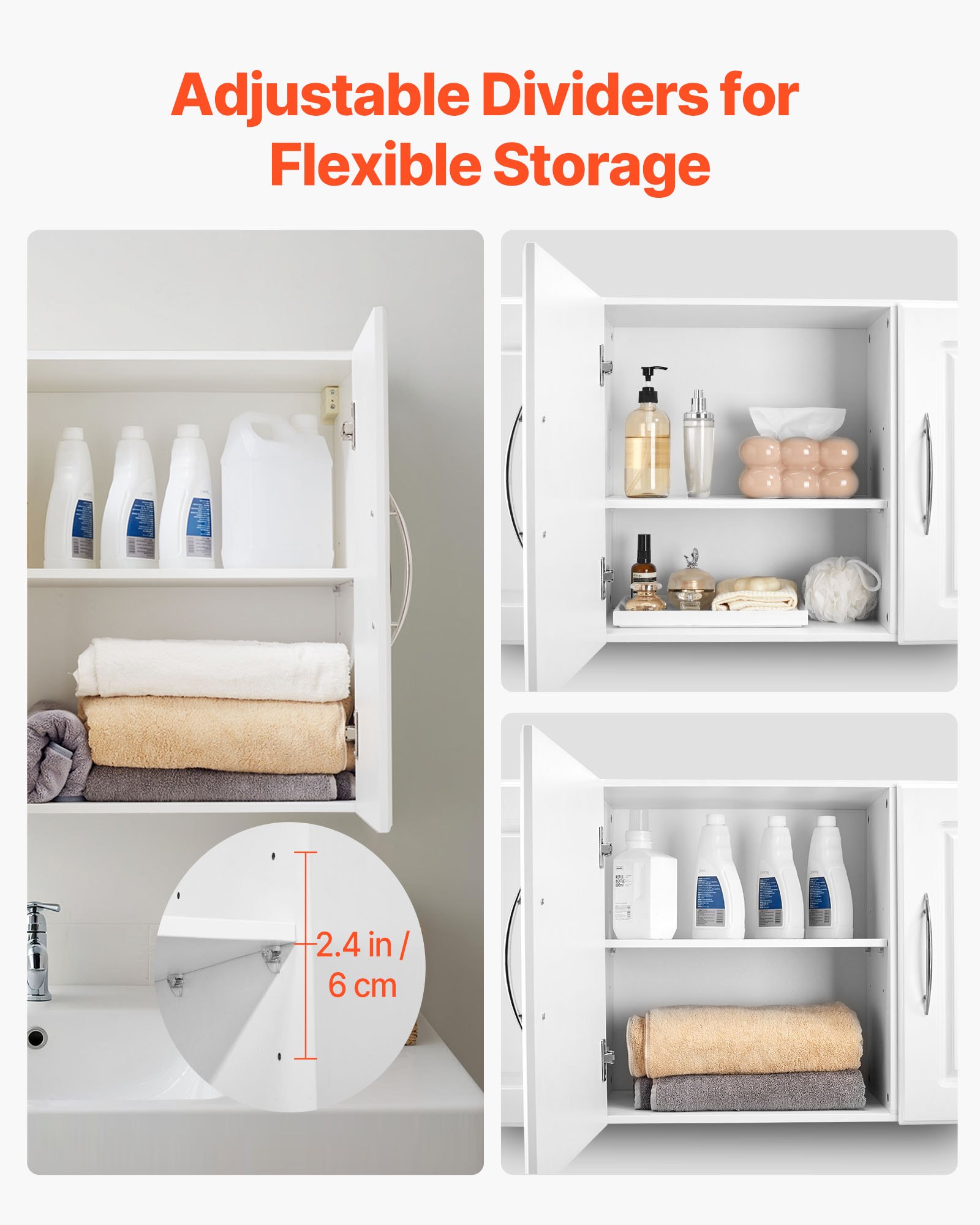 VEVOR Armario de Pared para Lavandería, 2 Niveles, con Estante Ajustable, 3 Puertas, para Cocina, Baño, Lavandería, Carga de 88,5 kg, 31,6 x 137,2 x 51,6 cm, Moderno y Minimalista, Color Blanco