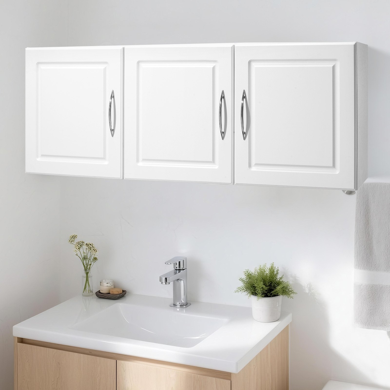 VEVOR Armario de Pared para Lavandería, 2 Niveles, con Estante Ajustable, 3 Puertas, para Cocina, Baño, Lavandería, Carga de 88,5 kg, 31,6 x 137,2 x 51,6 cm, Moderno y Minimalista, Color Blanco