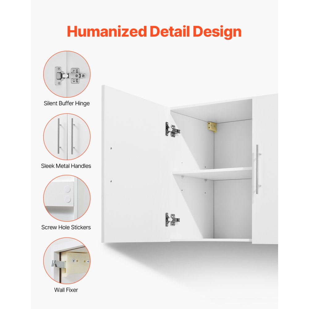 VEVOR Armario de Pared para Lavandería 40,6 x 91,4 x 61 cm Armario Colgante de 2 Niveles con 2 Puertas, Organizador de Armario con Estante Ajustable para Baño, Cocina, Garaje, Lavandería, Blanco