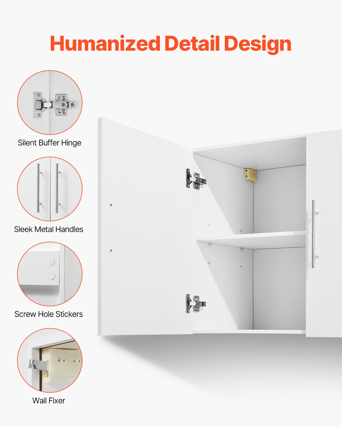 VEVOR Armario de Pared para Lavandería 40,6 x 91,4 x 61 cm Armario Colgante de 2 Niveles con 2 Puertas, Organizador de Armario con Estante Ajustable para Baño, Cocina, Garaje, Lavandería, Blanco