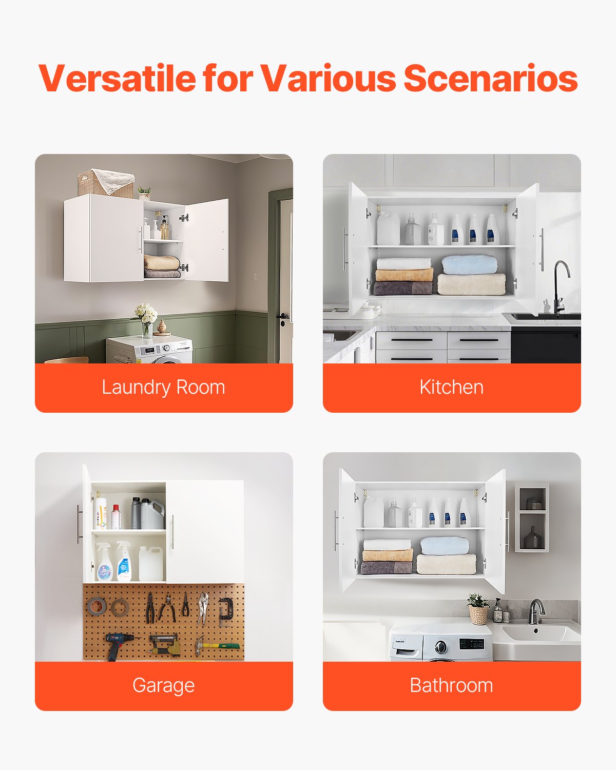 VEVOR Armario de Pared para Lavandería 40,6 x 91,4 x 61 cm Armario Colgante de 2 Niveles con 2 Puertas, Organizador de Armario con Estante Ajustable para Baño, Cocina, Garaje, Lavandería, Blanco