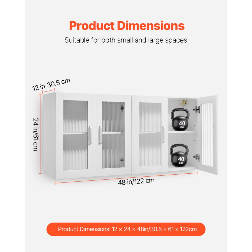 VEVOR Armario de Pared para Lavandería, Armario de 2 Niveles con 4 Puertas, Organizador con Estante Ajustable para Cocina, Garaje, Lavandería, Juego de 2, Cada uno de 30,5 x 61 x 61 cm, Blanco