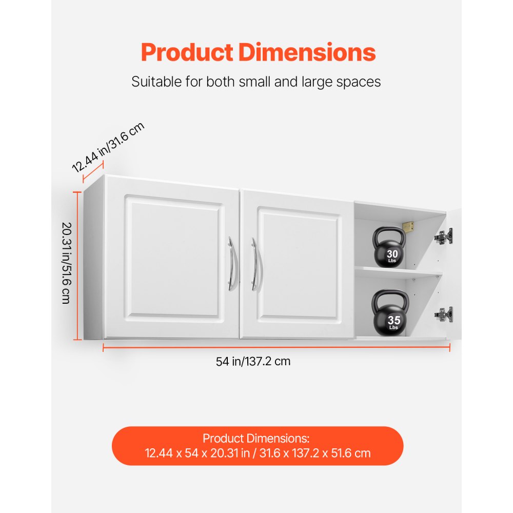 VEVOR Armario de Pared para Lavandería 31,6 x 137,2 x 51,6 cm Armario Colgante de 2 Niveles con 3 Puertas, Organizador de Armario con Estante Ajustable para Cocina, Garaje, Lavandería, Blanco