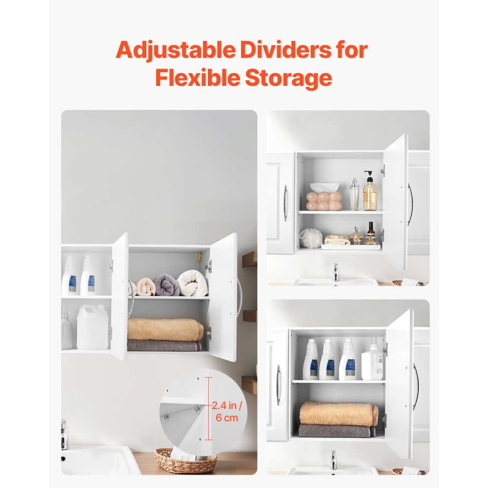 VEVOR Armario de Pared para Lavandería 31,6 x 137,2 x 51,6 cm Armario Colgante de 2 Niveles con 3 Puertas, Organizador de Armario con Estante Ajustable para Cocina, Garaje, Lavandería, Blanco