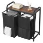 VEVOR Cesta para la Colada con Tablero de Madera, Clasificador de Ropa 668 x 330 x 710 mm con 2 Bolsas Extensibles de Tela Oxford 600D y Estructura de Metal, Clasificador de Ropa para Baño, Negro