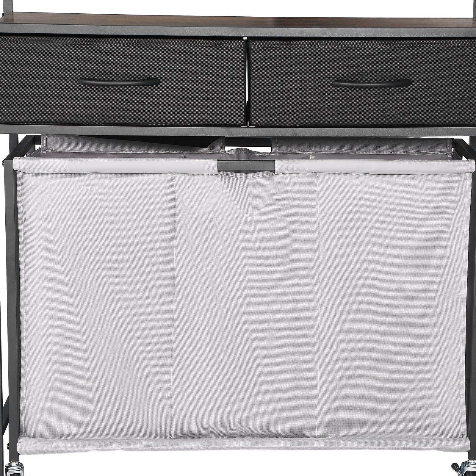 VEVOR Cesta para la Colada con Tablero de Madera, Clasificador de Ropa 830 x 320 x 810 mm con 3 Compartimentos, Ruedas, 2 Cajones y Ganchos, Sistema de Clasificación de Ropa para el Baño, Negro