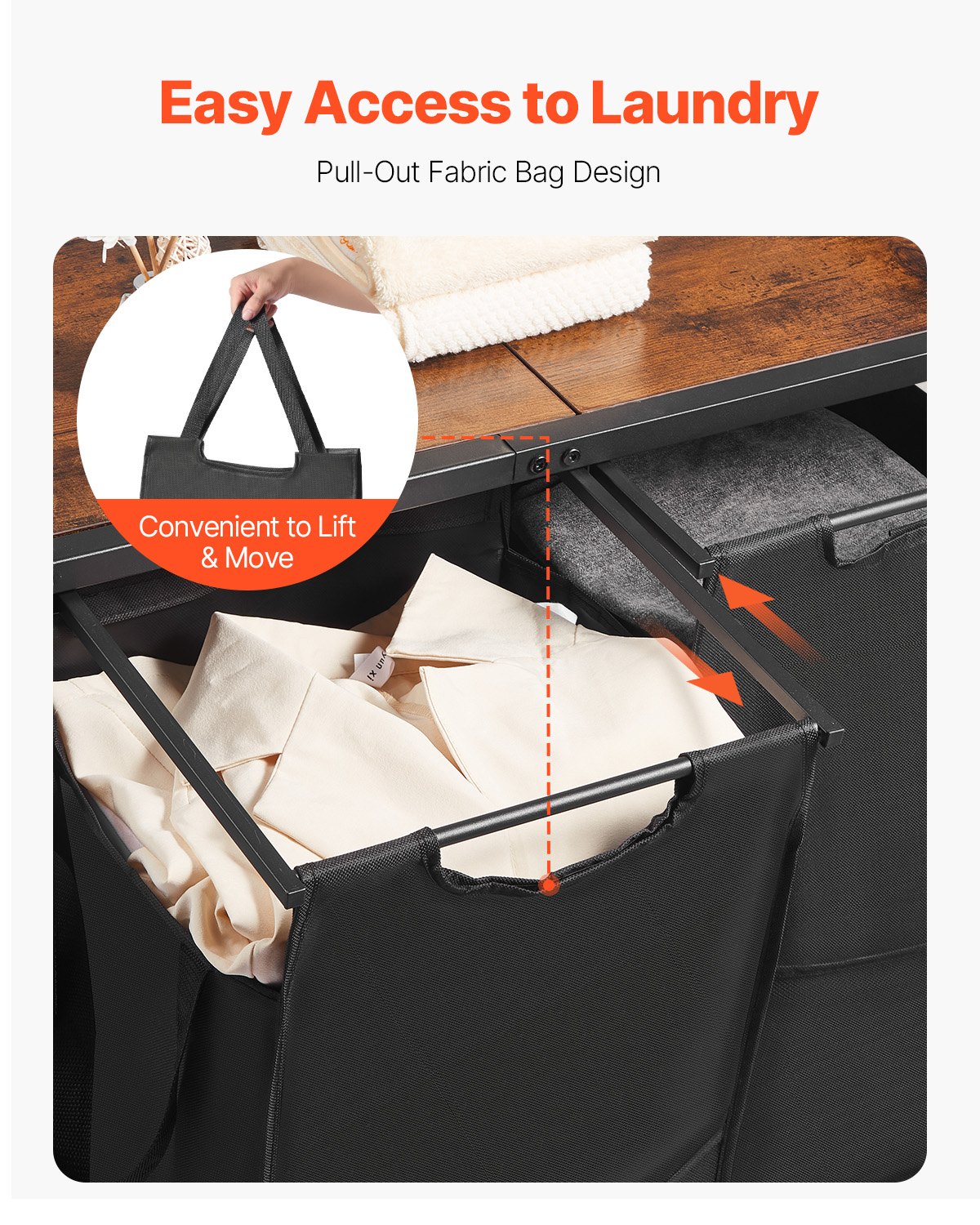 VEVOR 3 Tiers Laundry Sorter with Rack, Tall Laundry Hamper with Shelves and Drawers, 2 Section Freestanding Hanging Rack Storage with 600D Oxford Cloth Bags and Ladder Shelves for Dirty Clothes