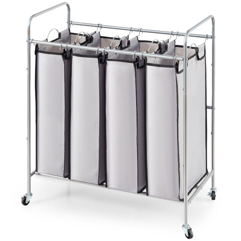 ROMOON Clasificador de ropa sucia, cesta de lavandería de 4 secciones con  ruedas, cesta de lavandería rodante con gran capacidad y bolsas extraíbles