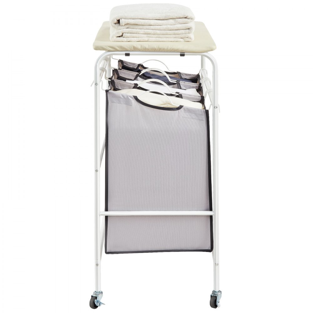 VEVOR Carro Clasificador de Ropa de 3 Secciones con Tabla de Planchar Cesto de Ropa Sucia con Ruedas Resistentes Bloqueables y 3 Bolsas Extraíbles Cesto de Ropa Sucia Rodante Clasificador para Ropa